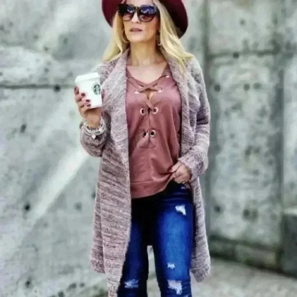 LANGLEY Lace up Grommet Top - Clay - Picture 2 of 5